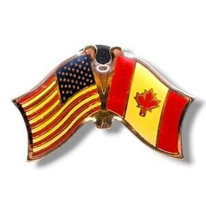 USA Canada Crossed Flags Friendship Patriotic Vintage Hat Lapel Enamel Pin